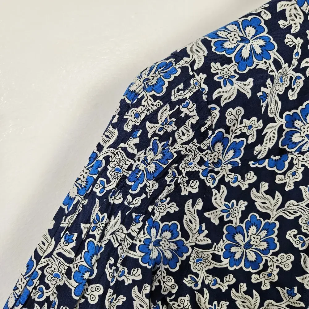 J.Crew V-Neck Tie Top XXS Floral Print Dobby Blue Navy Dark‎ Evening Floral